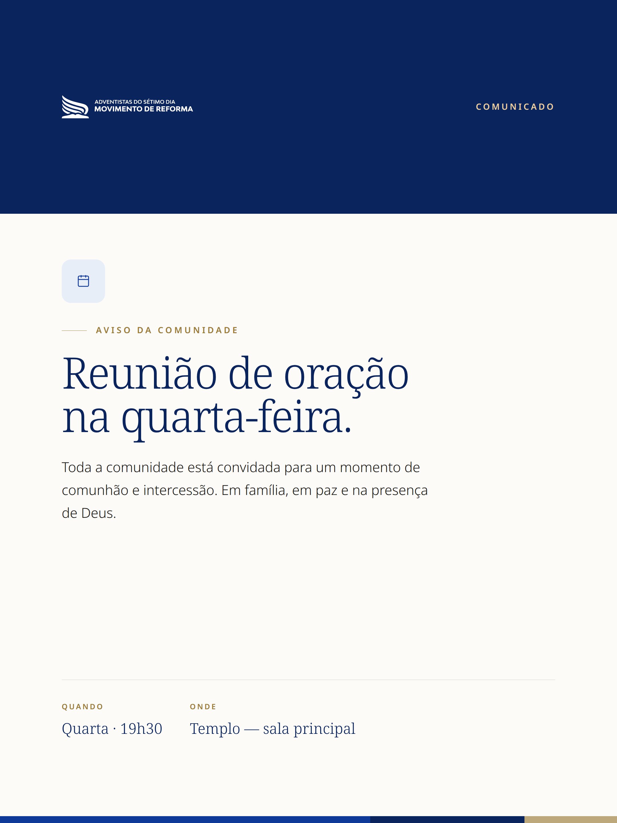 Aviso da comunidade — Feed 3:4, template oficial da ASDMR