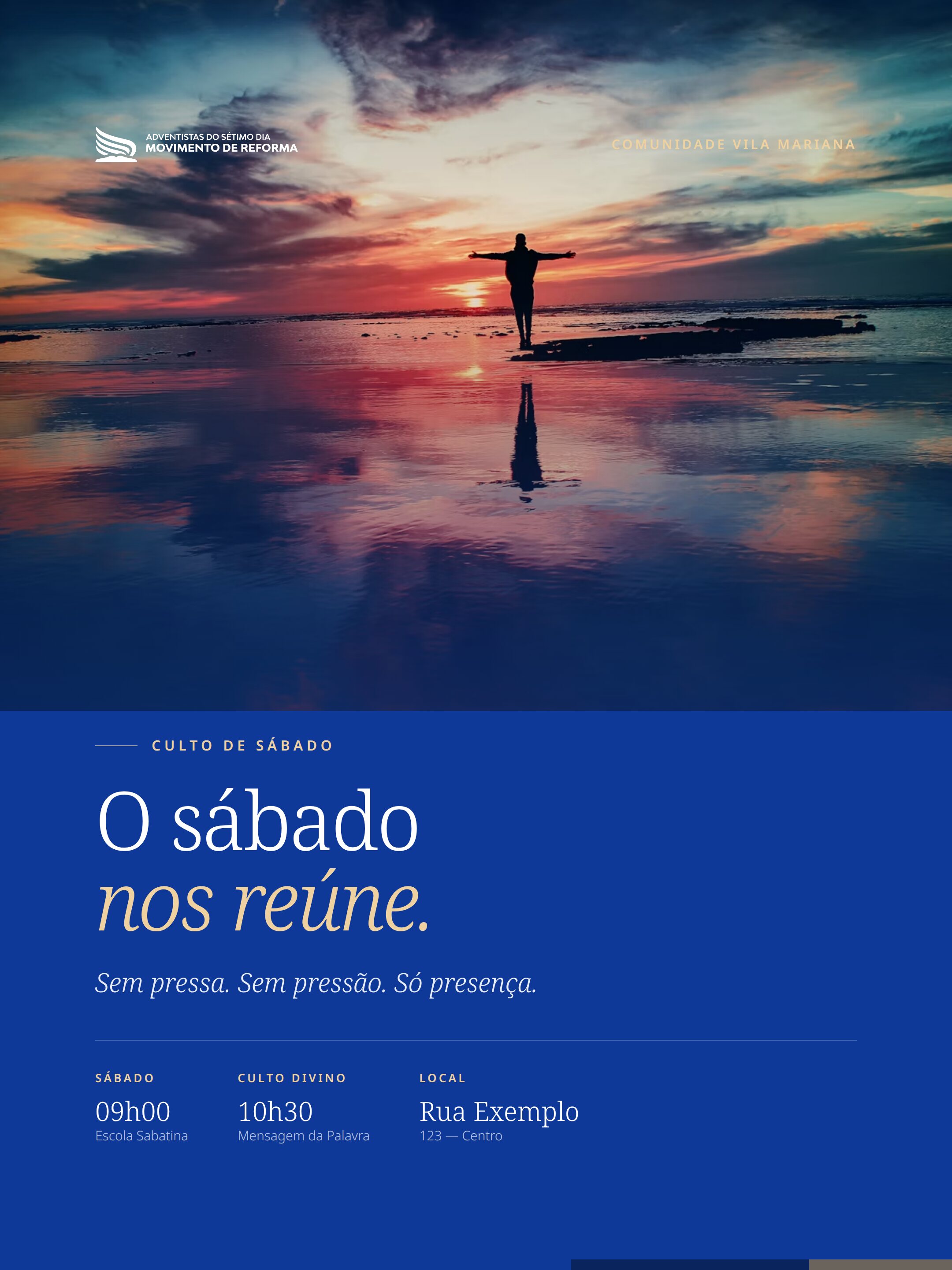 Convite de culto — Feed 3:4, template oficial da ASDMR