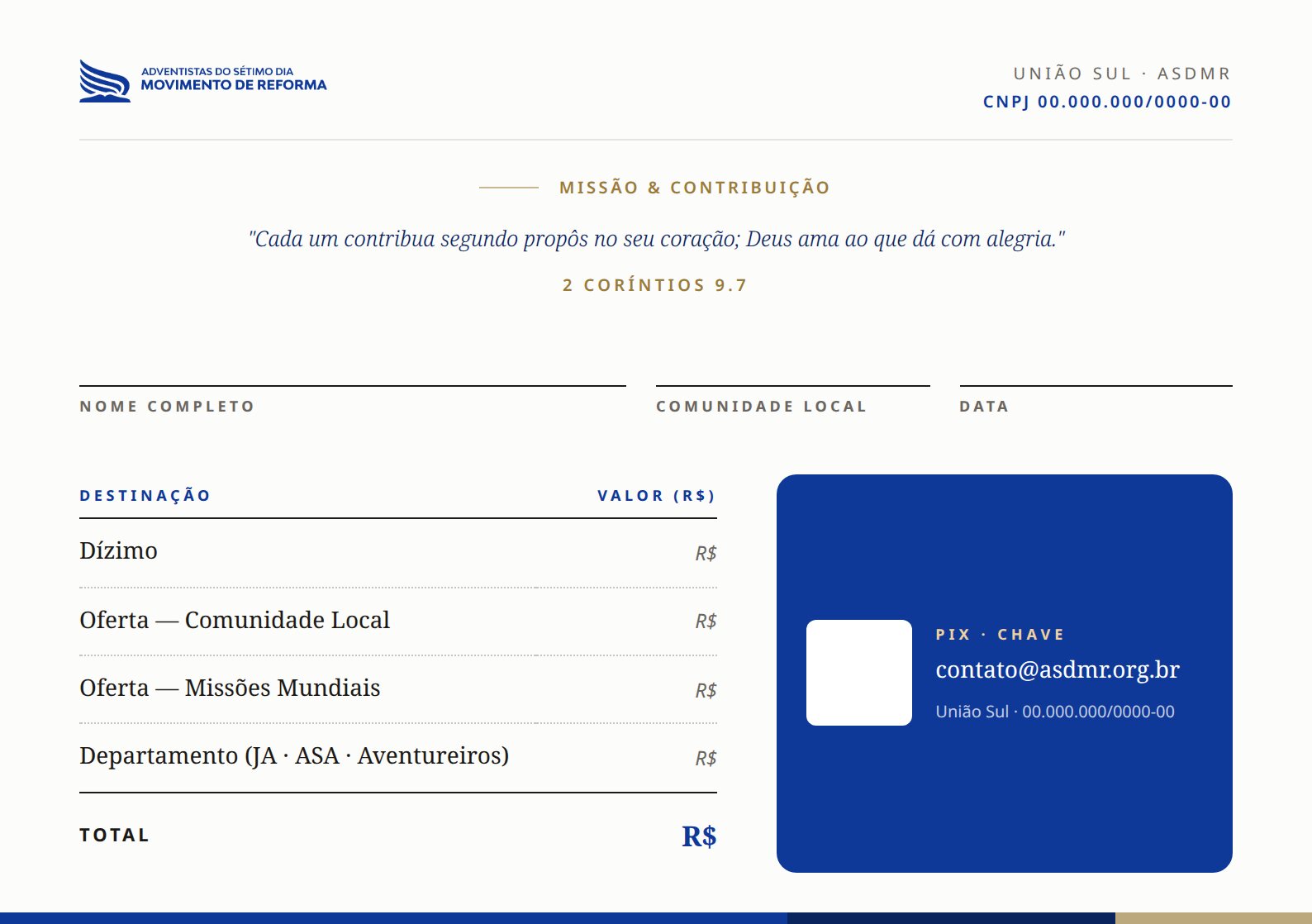 Cartão de Missão — A5 paisagem, template oficial da ASDMR